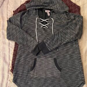 2 Arizona Jean Company hoodie/tunics. Gray and burgundy, great condition! 2X